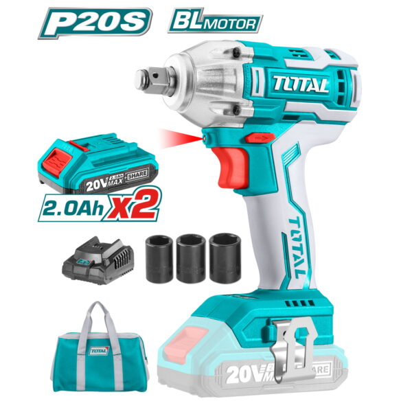 Llave Impacto Dado Cuadrado 1/2" Litio 20V. Brushless Sin Escobillas Torque 300NM 2 baterias y cargador