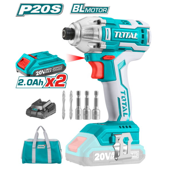 Llave Impacto Drill Dado Hexagonal 1/4" Litio 20V. Brushless Sin Escobillas Torque 200NM Incuye 2 Bateria + Cargador