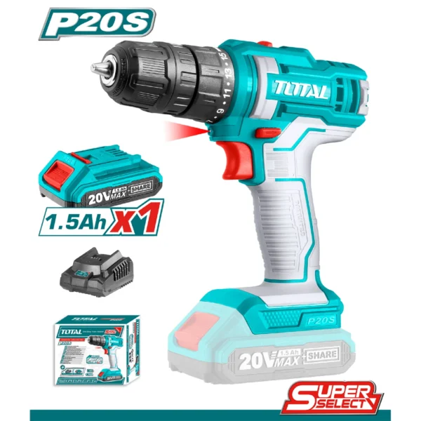 Taladro Dill Inalámbrico De 20V. 1/32-3/8" 0-400/0-1500 Rpm. 45NM. Incluye Batería Y Cargador